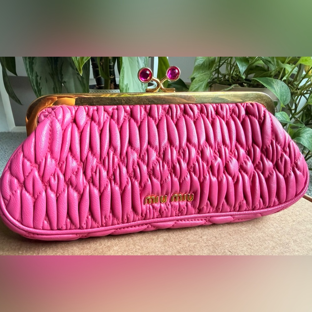 Miu Miu Fuchsia Matelassé Leather Clutch